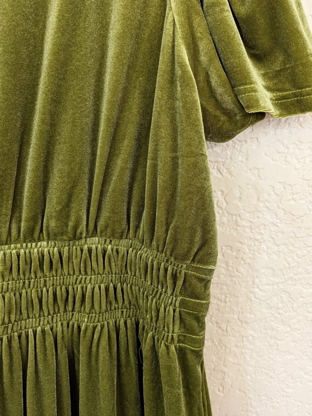 Boho Chartreuse Green Velvet Short Sleeve Tiered A-line Maxi Dress 18 - Picture 4 of 4
